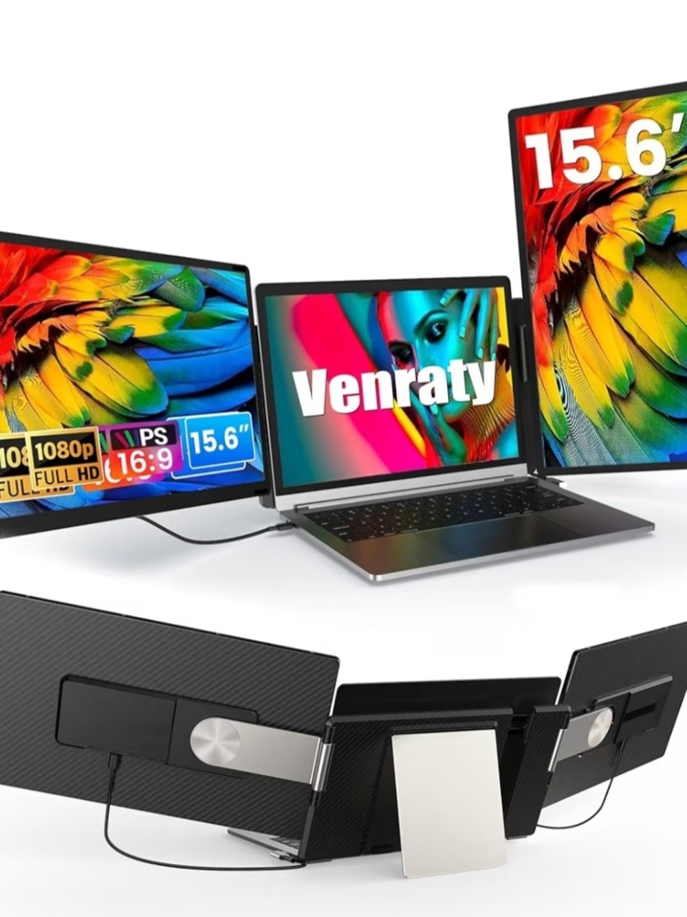 Upgraded Detachable 15.6" Laptop Screen Extender,FHD 1080P IPS Triple Portable